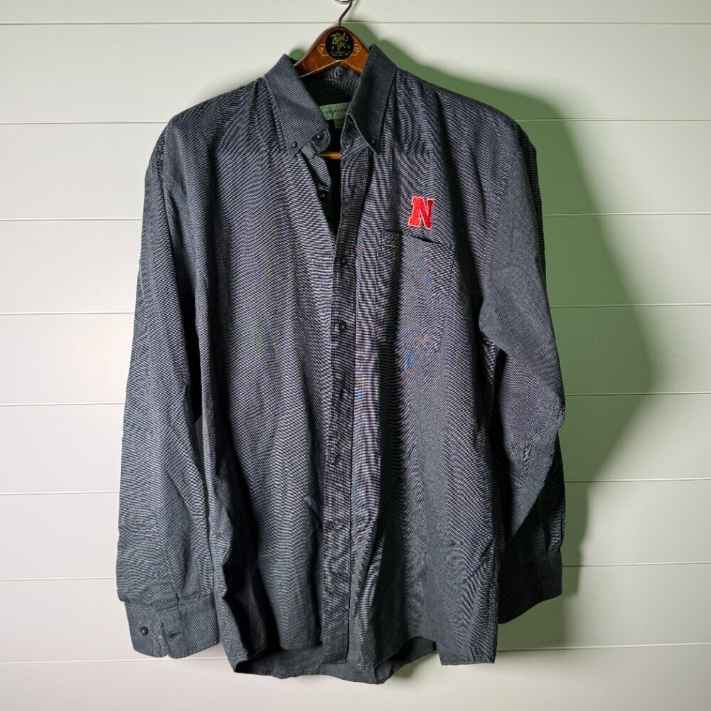 Nebraska Cutter Buck Long Sleeve Shirt Size XL Black & White Check N Logo
